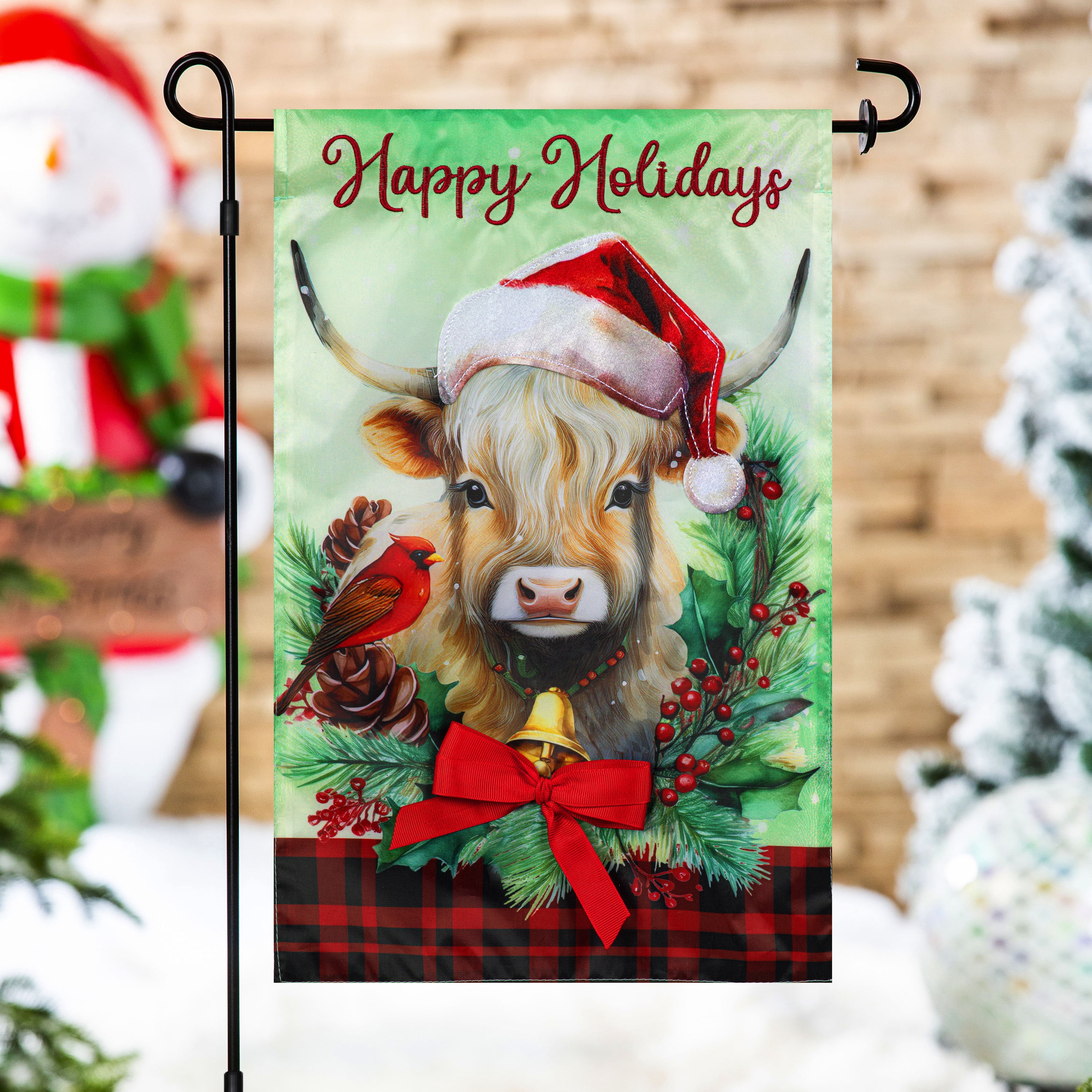 Meadow Creek Holiday 11.5" x 18" Cow and Bird Outdoor Yard Flag with Stand