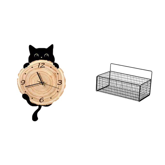 Reloj de pared,Reloj de pared decorativo para baño y dormitorio.,Reloj de pared de gato silencioso y sin tictac,regalo,Cesta de almacenamiento,Cesta organizadora de almacenamiento de cocina