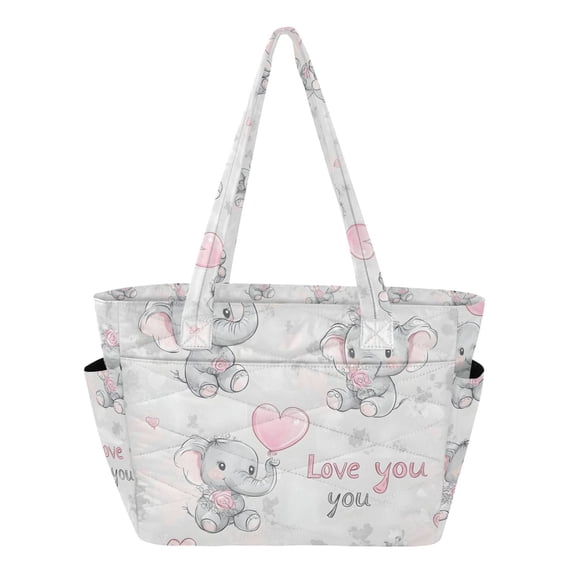 FORMRS Tote Bag for Women Quilted Large Capacity Travel Work Carry On Shoulder Handbag, Cartoon Elephant
