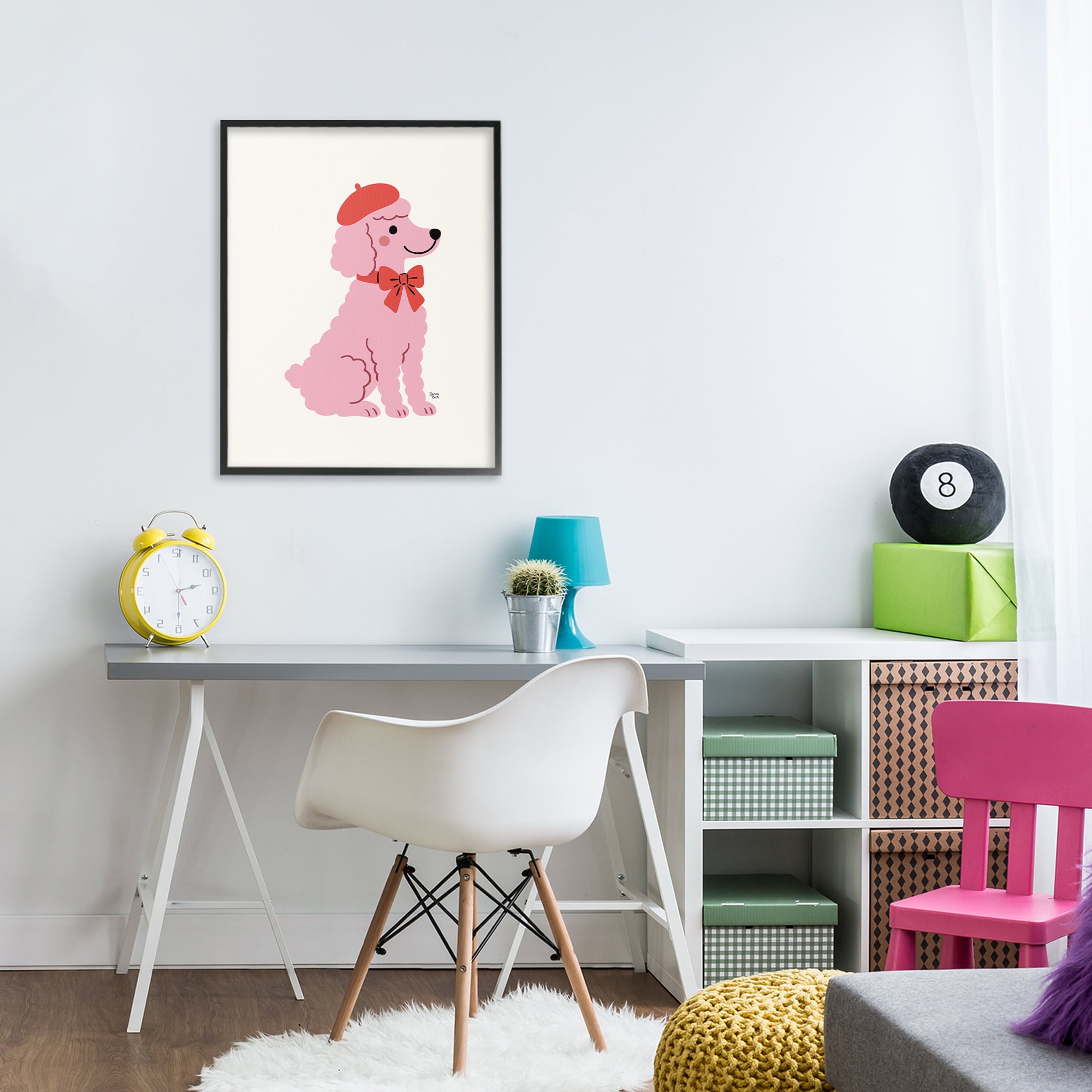 French Poodle in Beret Black Framed Giclee Art, design by Jessica Beck