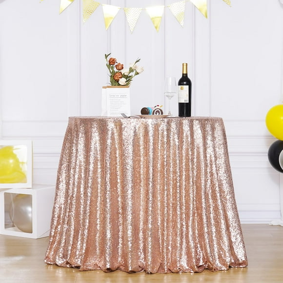 Poise3EHome Nappe Ronde 70 Pouces Rose Doré à Sequins pour Fête Gâteau Dessert Exposition Événements