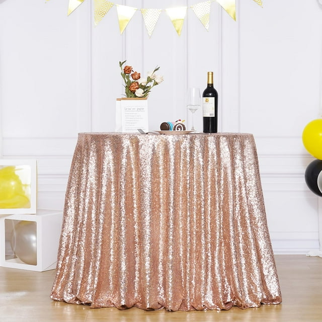 Poise3EHome 70 Inch Round Rose Gold Sequin Tablecloth for Party Cake Dessert Table Exhibition Events