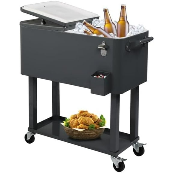 87.5 * 91 * 38.5cm 80QT Rectangular Plastic Box Iron Foot Tube Refrigeration and Insulation Cart Dark Grey