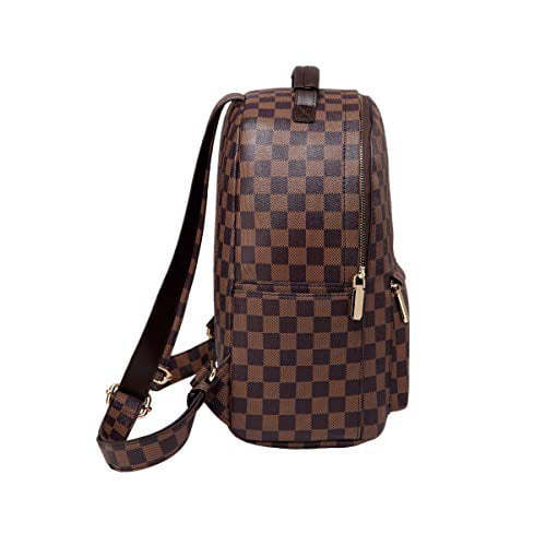 Daisy Rose Backpack Bag - Luxury PU Vegan Leather - Brown Checkered, Adult Unisex, Size: One Size