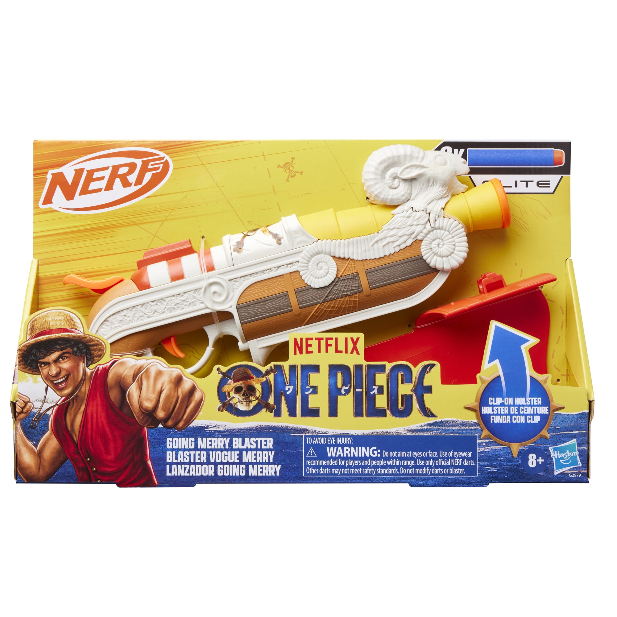 Nerf Netflix One Piece Going Merry Blaster, Clip On Holster, 8