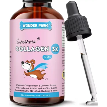Wonder Paws Premium Collagen Supplement for Dogs – Skin, Coat & Joint Support – Liquid with Hyaluronic Acid – 4 oz