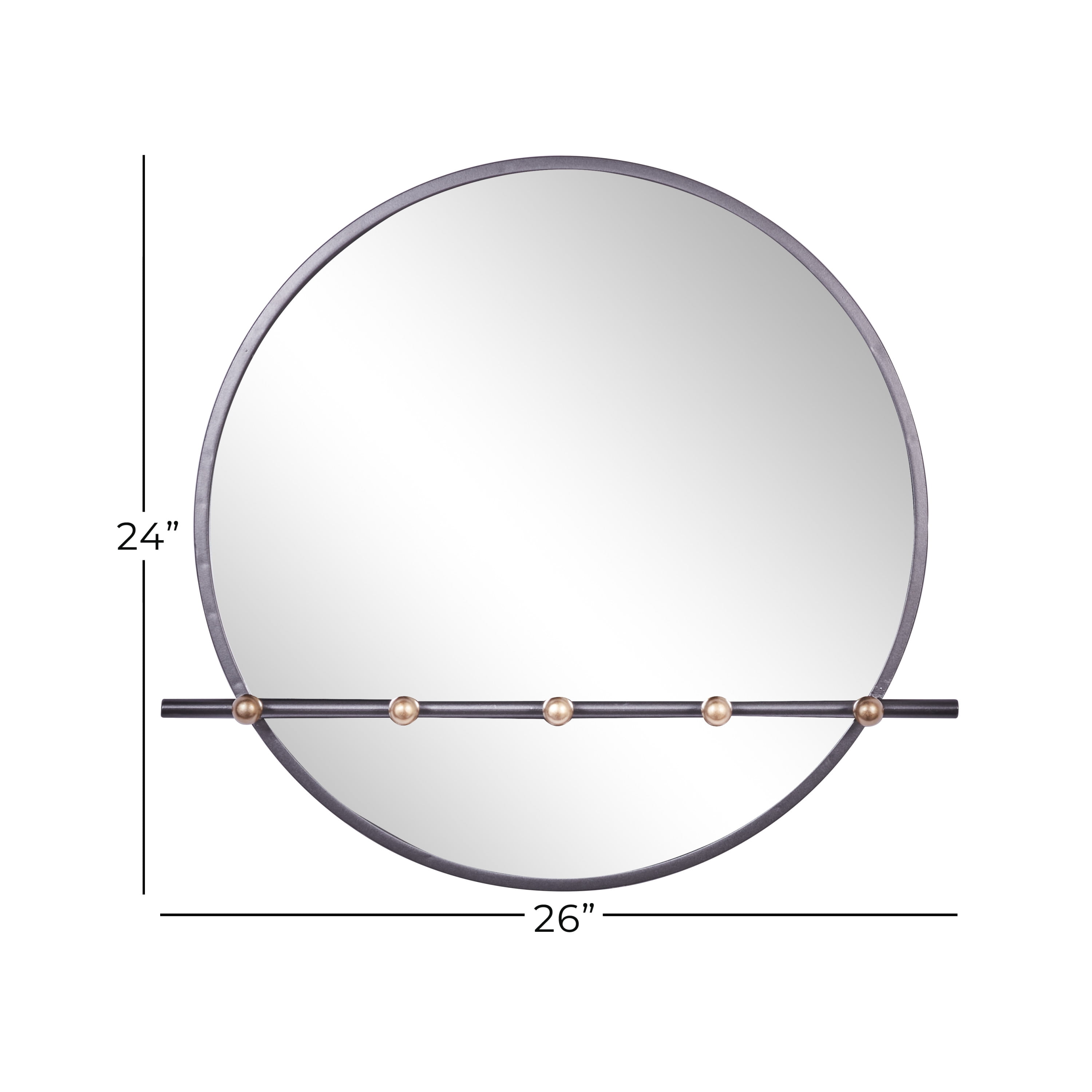 DecMode 26" x 24" Silver 5 Hooks Wall Mirror