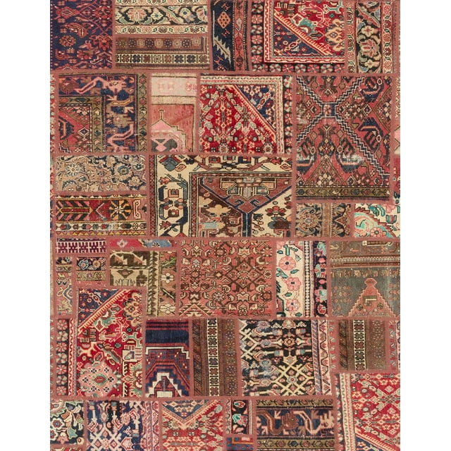 Ahgly Company Tapis Rectangulaire Intérieur Abstrait Marron Rouge Patchwork, 7 Pieds x 9 Pieds