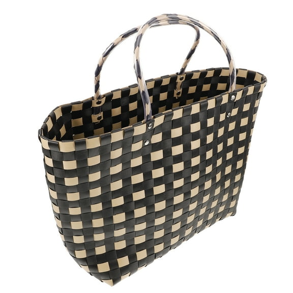 Raindrops Women's Handwoven Straw Tote Bag Spacious Multi-Color Casual Outing Beach Bag with PVC Lining