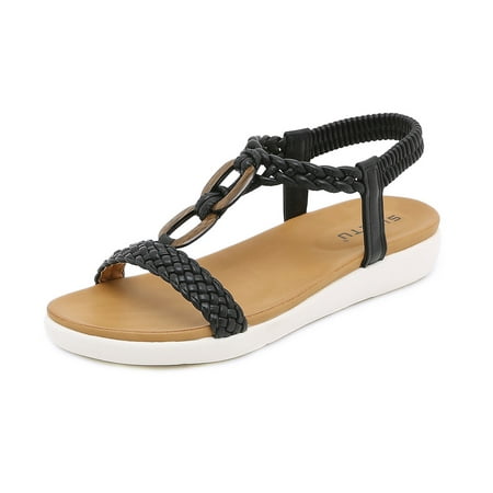 

Women Woven Flat Sandals Comfortable Braided Strap Open Toe Beaded Ankle Strappy Sandal Dressy Shoes