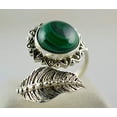 thumbnail image 2 of Malachite Round 925 Sterling Silver Handmade Women Statement Leaf Ring Size 4.5, 2 of 5