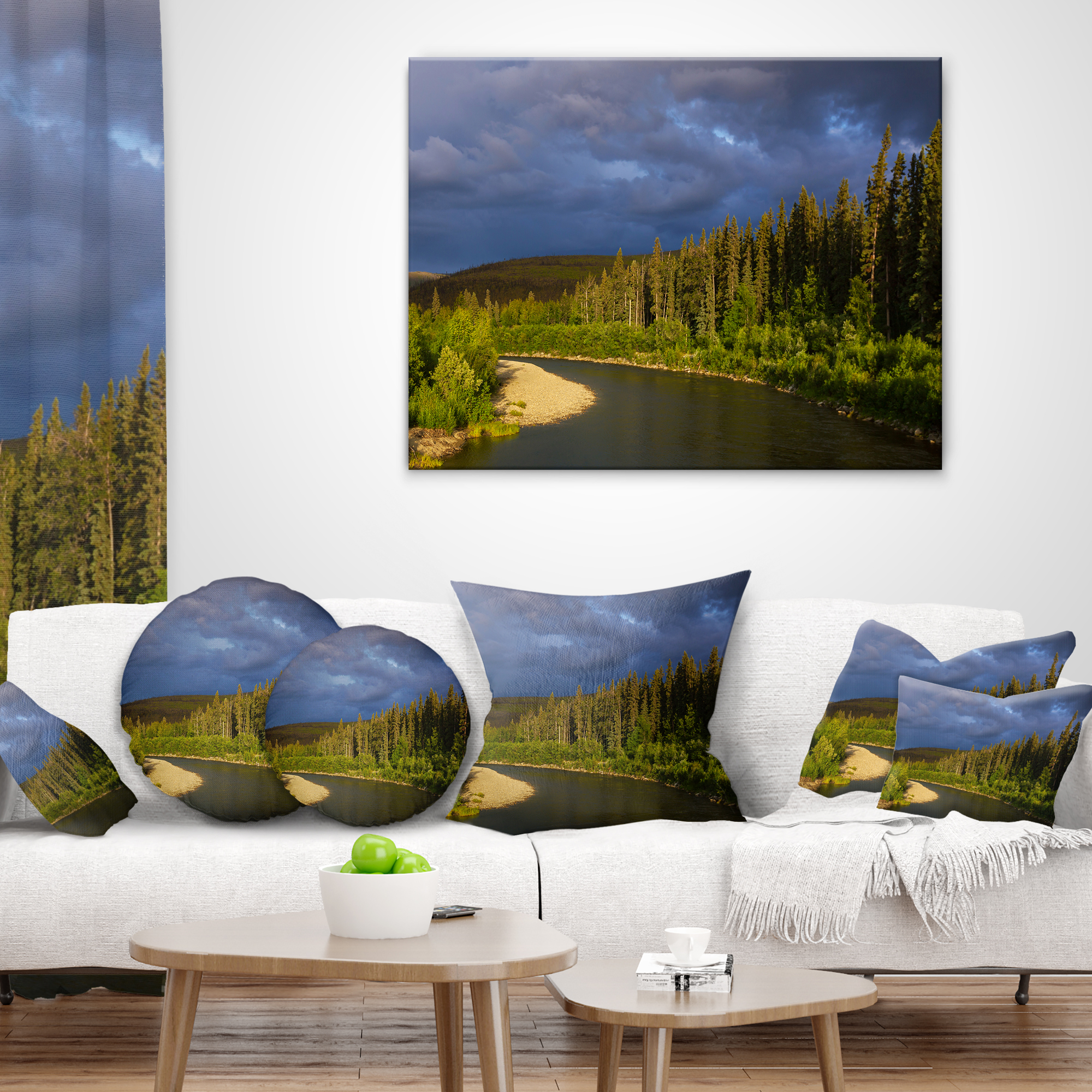 Designart Lake on Alaska under Clouds - Landscape Printed Throw Pillow - 16x16