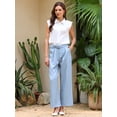 thumbnail image 2 of DARING DIVA Women's Wide Leg Belted Business Straight Long Trousers Small Blue, 2 of 7
