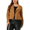 Agnes Orinda Women's Plus Size Zip Up Faux Suede Cropped Motorcycle Jacket