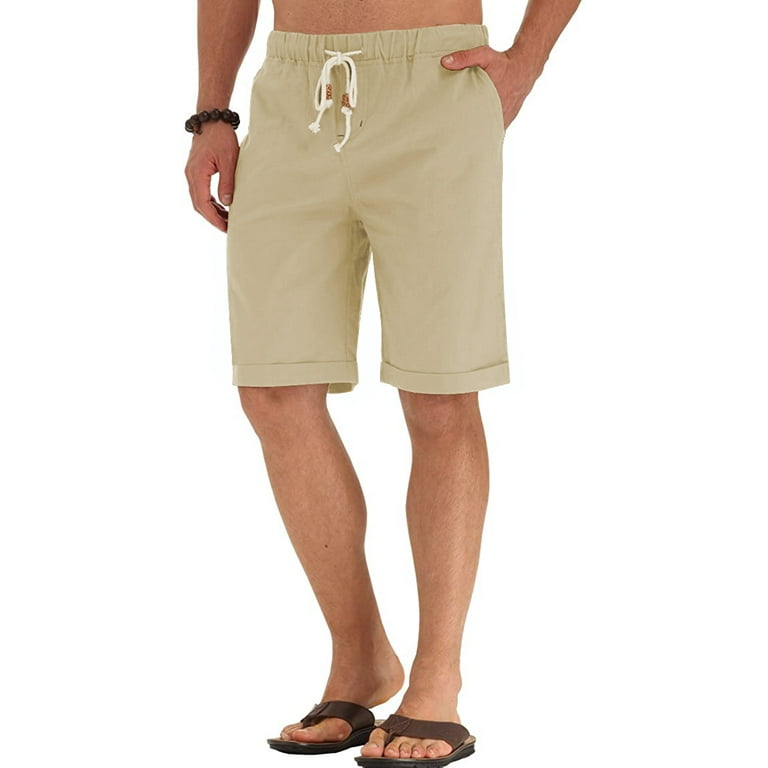 JWD Men's Linen Shorts Casual Drawstring Summer Beach Shorts