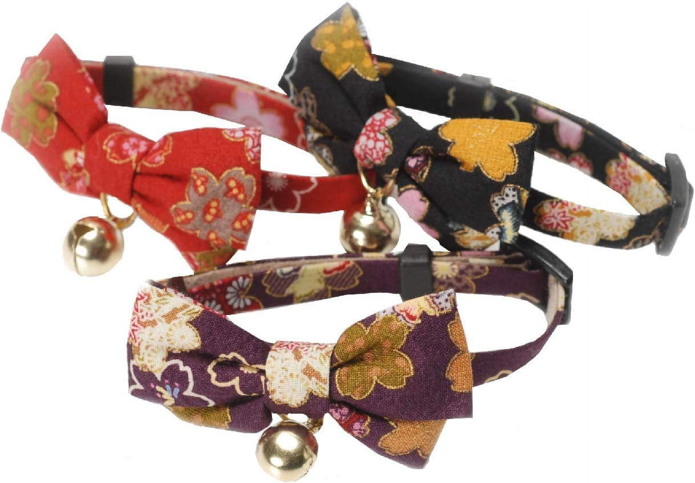 Necoichi Kimono Bow Tie Cat Collar, Black