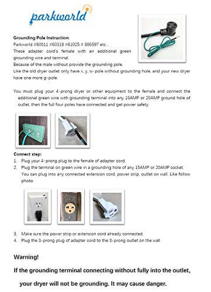 Parkworld 886597 Splitter, NEMA 10-30 Male Plug to 14-30 ＆ 10-30 Female Receptacle, Dryer 30 AMP 3-prong Y Adapter Cord