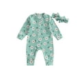 thumbnail image 1 of Bagilaanoe Newborn Baby Girl Jumpsuits Floral Print Long Sleeve Bodysuit + Headband 3M 6M 12M 18M Infant One Piece Romper, 1 of 8