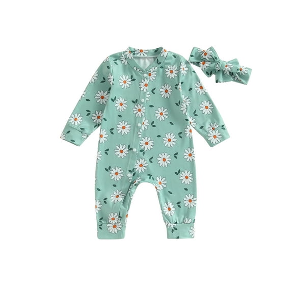 Bagilaanoe Newborn Baby Girl Jumpsuits Floral Print Long Sleeve Bodysuit + Headband 3M 6M 12M 18M Infant One Piece Romper