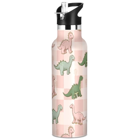 ALAZA Cartoon Dinosaurs Pattern Stainless Steel Water Bottle Vacuum Insulated Leak-Proof Tumbler with Straw Handle 20oz