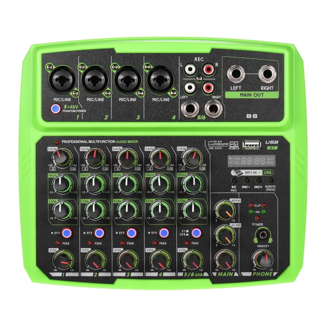 B6 Portable 6 Channels Audio Mixer USB Mixing Console Supports BT Connection with Sound Card Built-in 48V Phantom Power