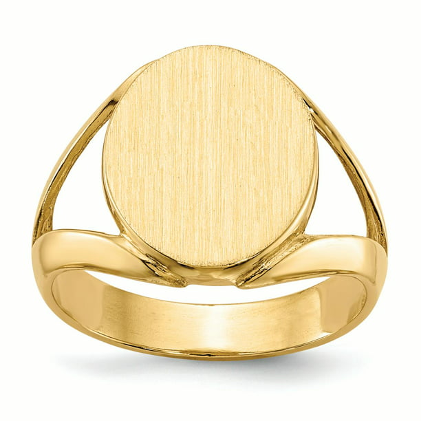 Ring Signet 14k Yellow Gold 14 Mm Mens Oval Engravable Signet Ring