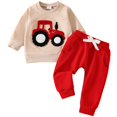 thumbnail image 2 of Zefriona Baby Boys Cute Tractor Embroidered Long Sleeve Sweatshirt and Pants Casual Outfit Set 3M-3Y Red Size 6-12M, 2 of 7