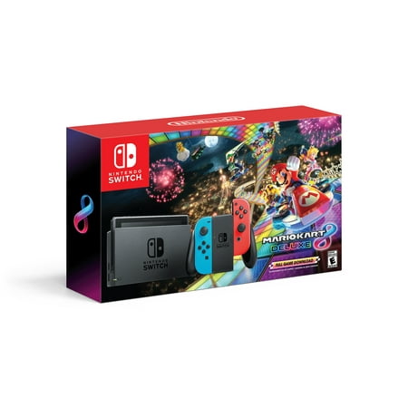 Nintendo Switch System with Mario Kart 8 Deluxe, Neon Red / Blue,