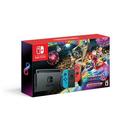 Nintendo Switch Gaming System with Mario Kart 8 Deluxe, Neon Red &