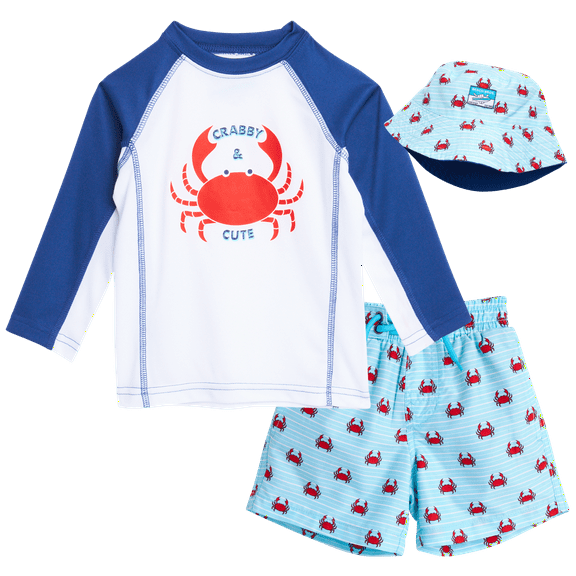 Beach Bros Boys UPF 50 Bucket Hat Swimwear, 2-pcs, 2T-7, Blue