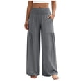 thumbnail image 3 of VBVC Women's Smocked Linen-Look Waisted Pants,Pleated Wide Leg Trousers For Women,Ladies Lightweight Sweatpants with Pockets,Gray,S-2XL, 3 of 7