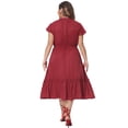 thumbnail image 3 of DARING DIVA Women's Plus Size Bow Tie Neck Ruffle Cap Sleeve A Line Midi Dress 4X Red, 3 of 6