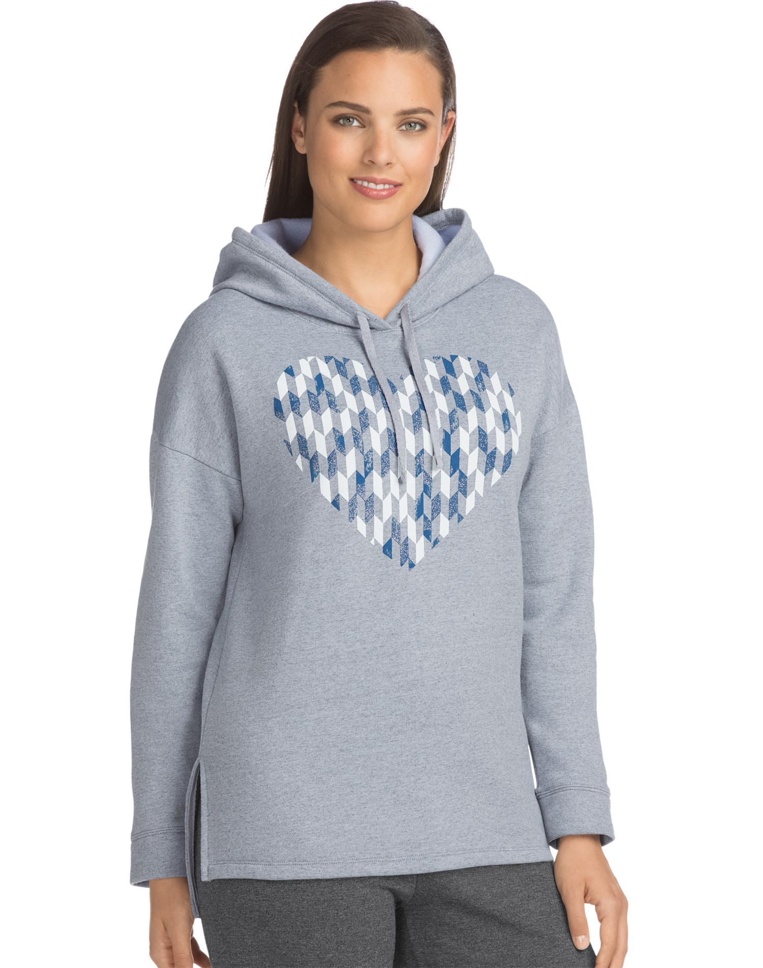Hanes Womens Graphic Pullover Hoodie, L, Heart Icon/Blue Water Natural