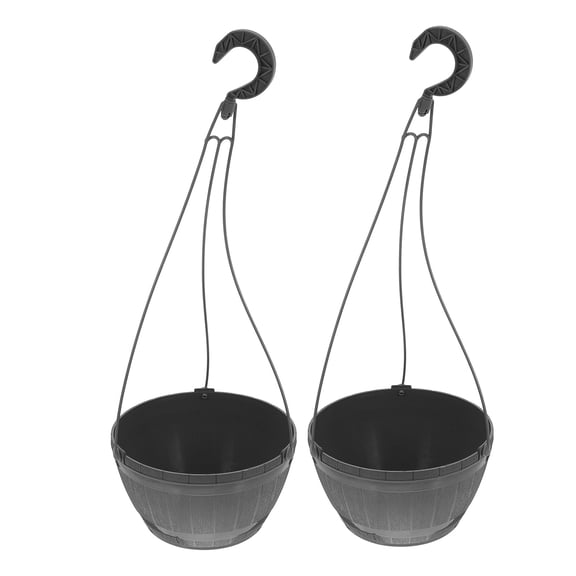 LOLIPPYY 2Pcs Oval Plastic Hanging Flower Pot with Self Watering System and Rustic Wood Barrel Design