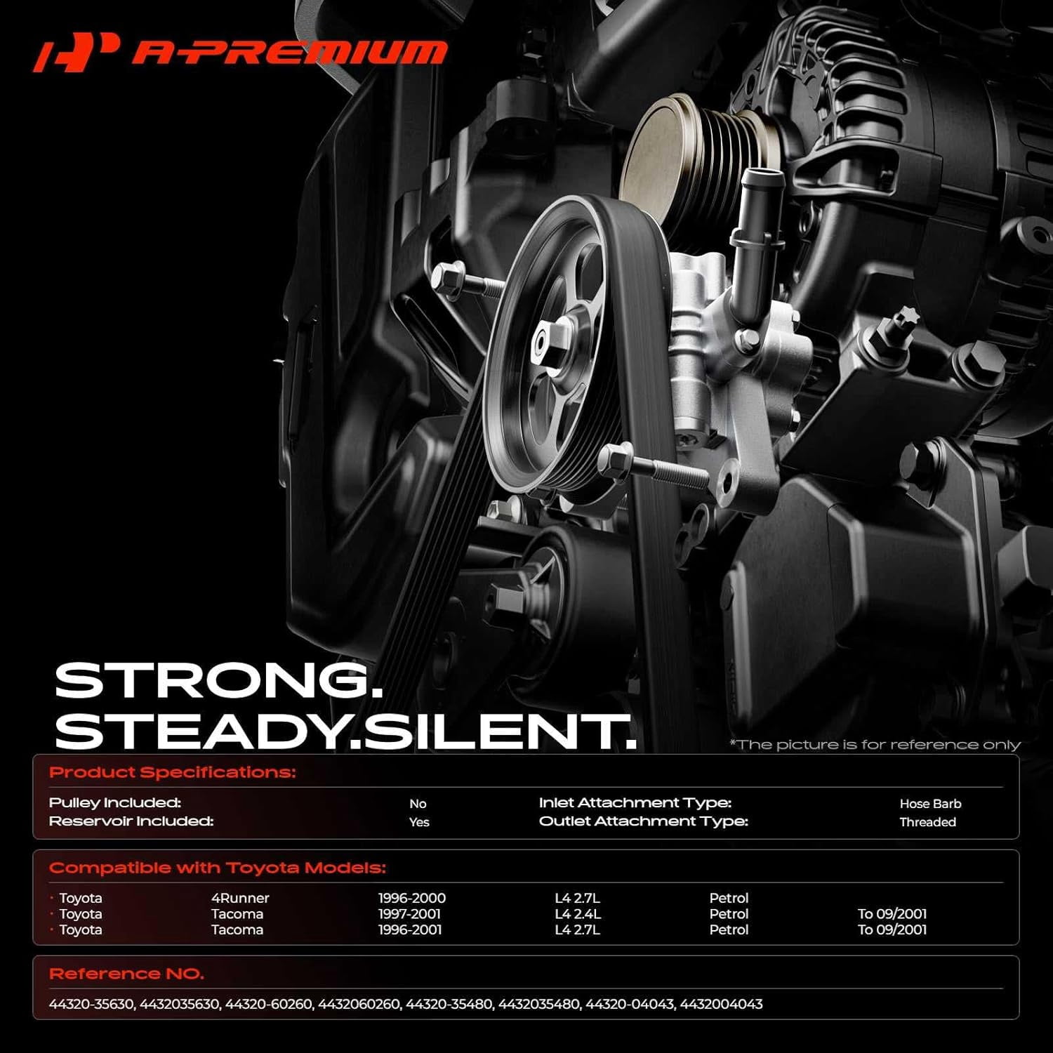 A-Premium Power Steering Pump with Reservoir Compatible with Toyota 4Runner 1996-2000 Tacoma 1996-2001 2.4L 2.7L Gas