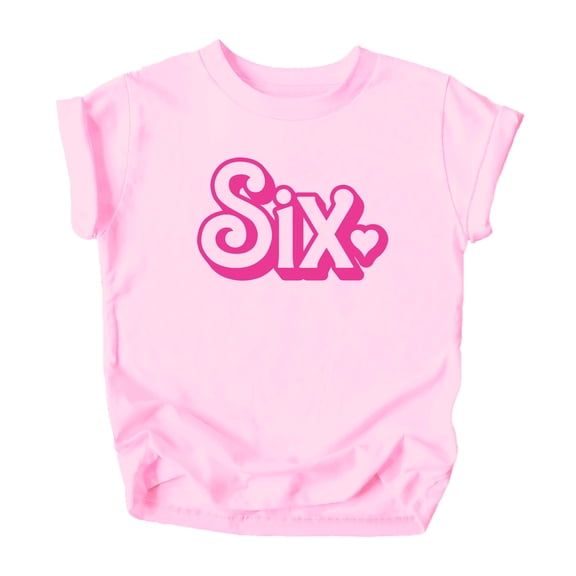 Pink Six Birthday Shirt for Girls Cute & Girly 6th Party Graphic Tee with Heart for Kids Pink Shirt 5-6