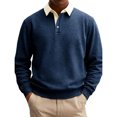 thumbnail image 2 of UDAUDU Mens Polo Shirts Long Sleeve Pullover Sweatshirts Color Block 2026 Fall Winter Contrast Collar Button Down Golf Shirt Dark Blue S, 2 of 5