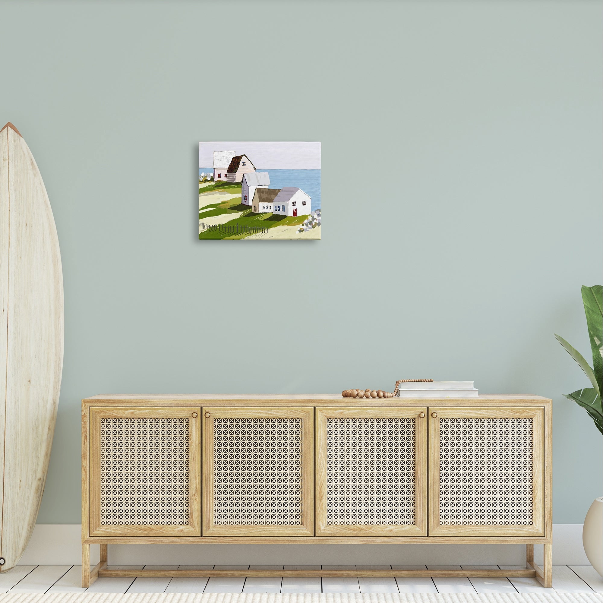 Stupell Industries Quaint Seaside Cottages Overlooking Vast Ocean Landscape Graphic Art Gallery Wrapped Canvas Print Wall Art, Design by Tina Finn
