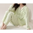 thumbnail image 5 of Women's Pajama Set 2 Pcs 100% Cotton Long Sleeve Sleepwear Button Down Lounge Wear Light Green Plaid, 5 of 6
