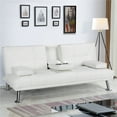 thumbnail image 2 of Renwick LuxuryGoods Modern Faux Leather Futon with Cupholders and Pillows, White, 2 of 9