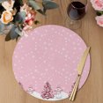 thumbnail image 3 of Pink Christmas Round Placemats Set of 8, Braided Polypropylene Place Mats, Winter Snowman Pine Tree Snow Scene Washable Table Mats for Kitchen Dinner Holiday Wedding Party Coffee Table Decoration 15", 3 of 9