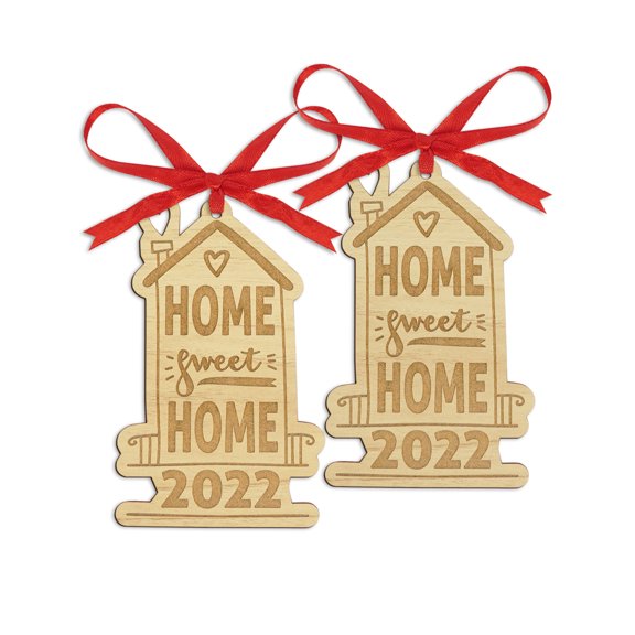 Darling Souvenir Made With Love Home Sweet Home Personalized Wood Ornament Housewarming Gift Christmas Tree Decoration Pack of 2
