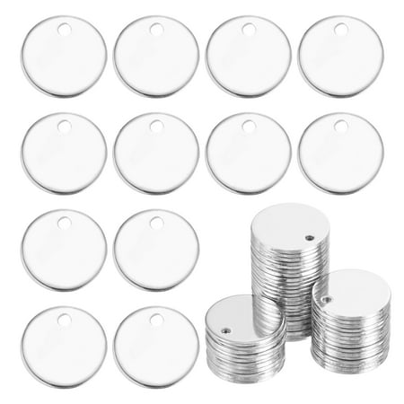 Uxcell 50Pcs Stainless Steel Blank Stamping Tag Engraved Stainless Steel Round Charm Pendant with Holes 15mm/0.59  Silver Jewelry Making Earring