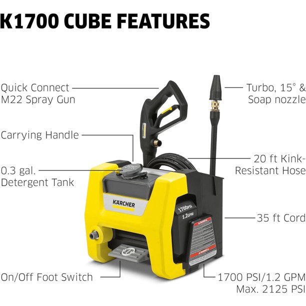 Karcher K1700 Cube Electric Power Pressure Washer with 3 Nozzle