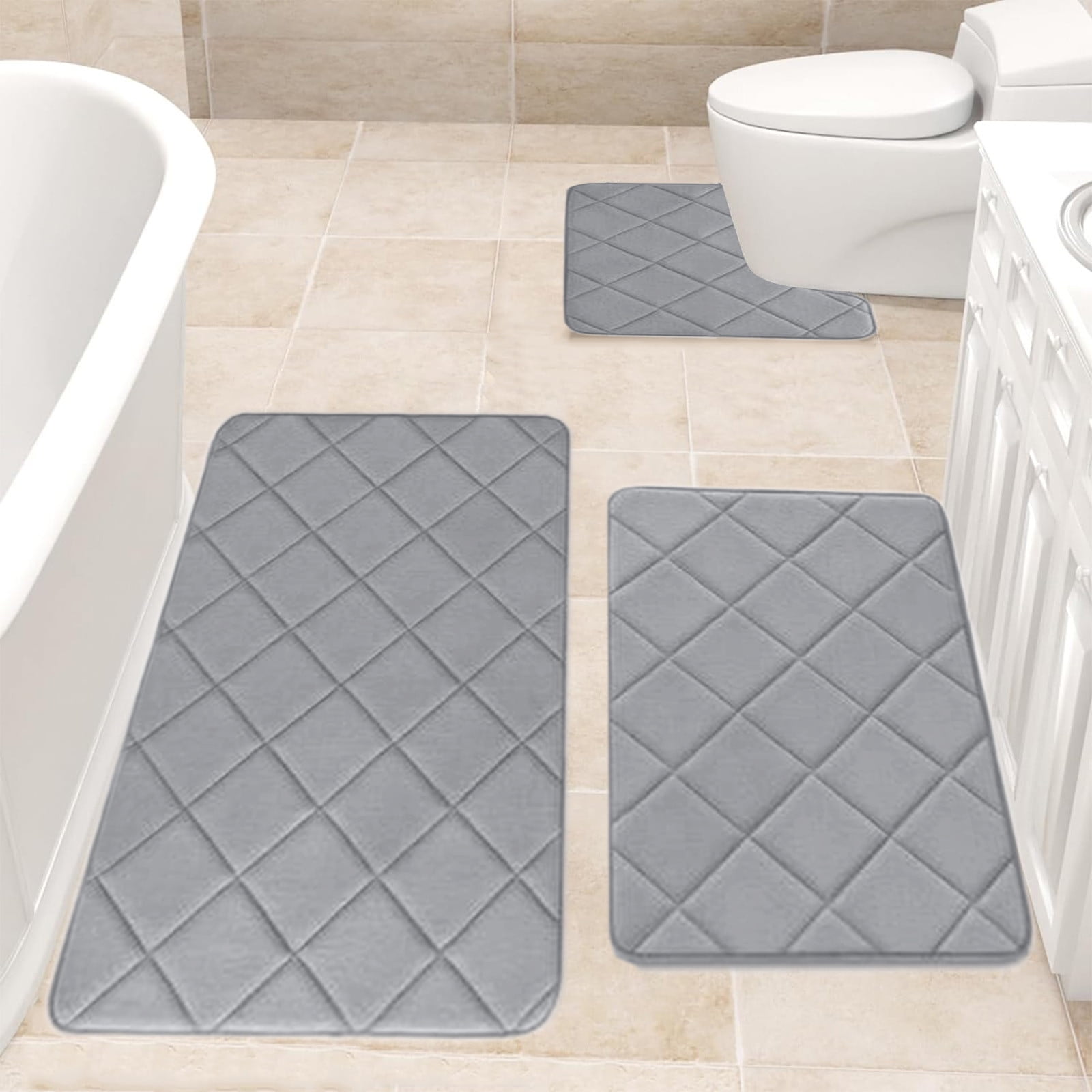 3 Pieces Luxury Bathroom Rug Set With U-Shaped Toilet Rug, Non-Slip Rubber Bottom, Thick Microfiber Fluffy Plush, Water Absorption, Machine Washable,Quick Dry, Ultra Soft, Bath Mats For Bathroom, Tub