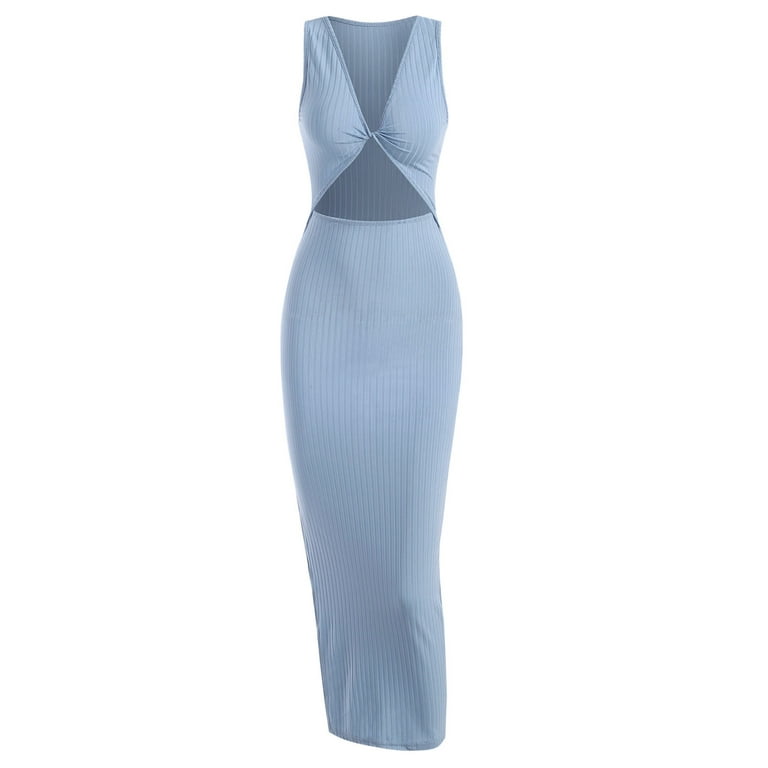 ZAFUL for Women Prom Dress or Cocktail Dress Evening Part Dress Ribbed  Twist Cutout Split Side Slinky Bodycon Dress Light Blue S - Walmart.com