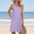 thumbnail image 2 of WTOBBY Women's Beach Vest Casual Summer Sleeveless Dress with Pocket Straps Solid Color for Swim Cover-Up and Lightweight Wear,Purple M, 2 of 5