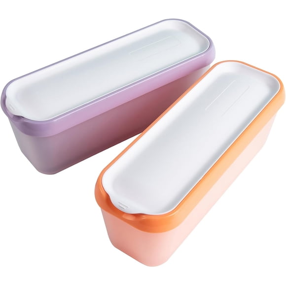 Juego de 2 recipientes para helado – 1,5 litros – Sin BPA – Herméticos y de doble pared – Para helado casero, sorbete, yogur y para almacenar comidas – Naranja y morado