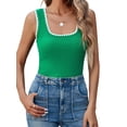 thumbnail image 4 of Women's Square Neck Tank Tops Summer Sleeveless Shirts Casual Slim Fitted Color Block Ribbed Tanks Green XL, 4 of 10
