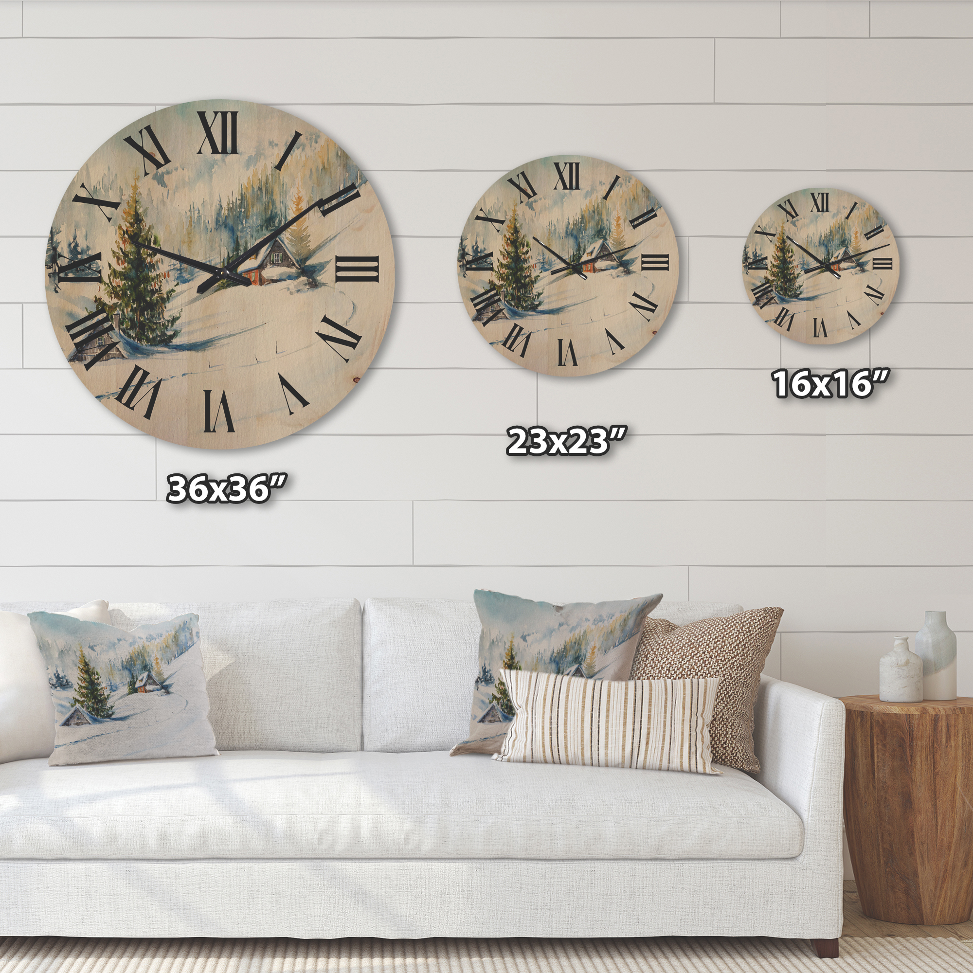 Designart 'The Winter Mountains With Little House' Traditional Wood Wall Clock